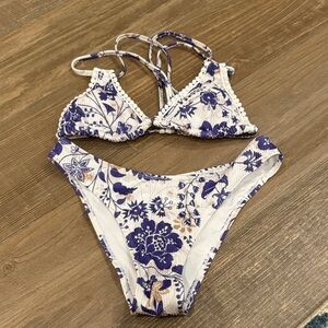 White & Blue Floral Bikini Set